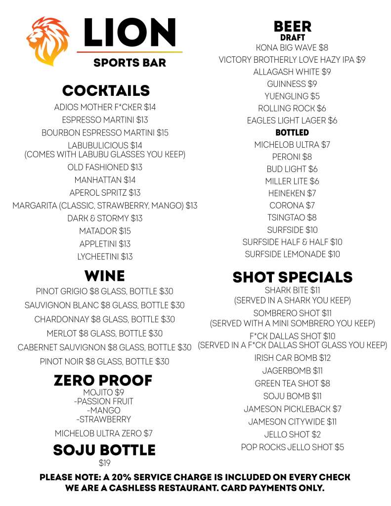 Lion Sports Bar Menu Page 6 Lion Sports Bar Soccer Bar Center City Philadelphia PAGE 6 Drink Menu
