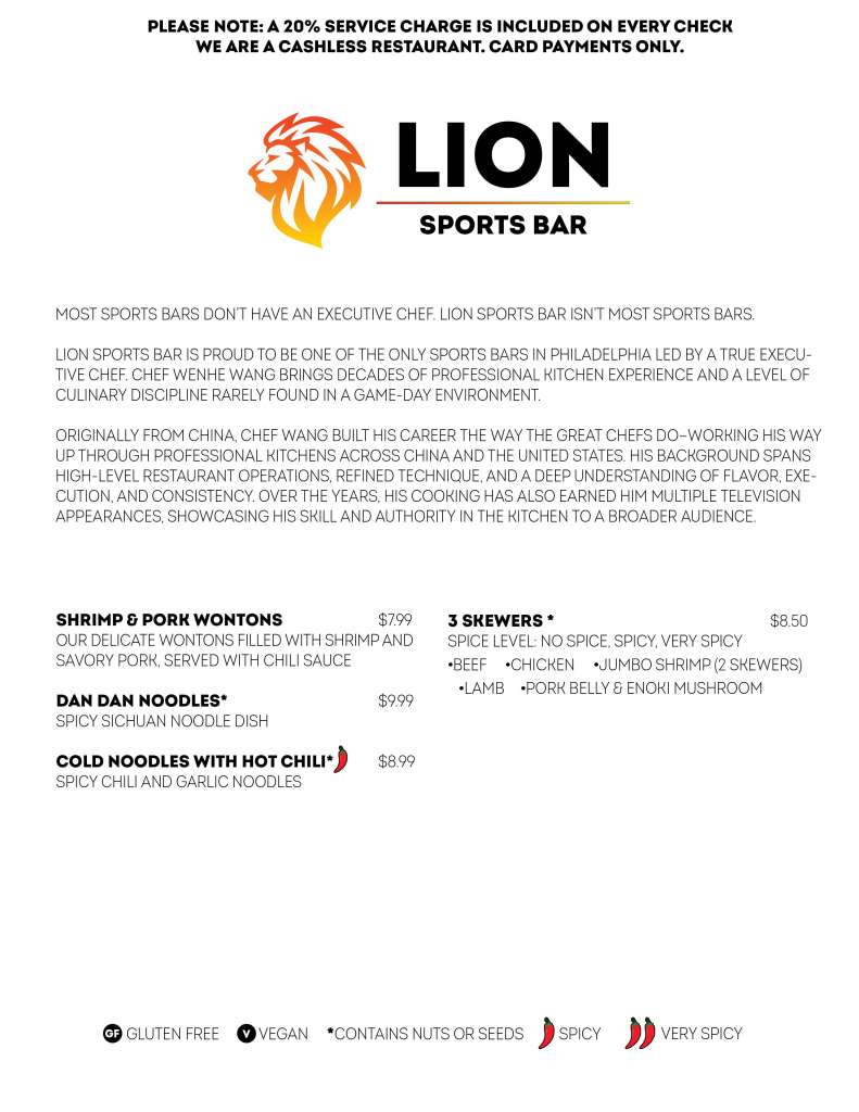 Lion Sports Bar Menu Page 1 Lion Sports Bar Soccer Bar Center City Philadelphia near Convention Center