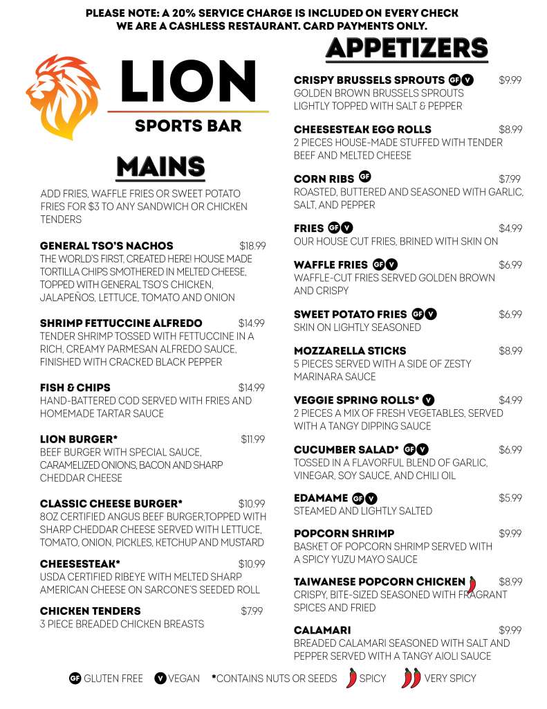 Lion Sports Bar Menu Page 4 Lion Sports Bar Soccer Bar Center City Philadelphia near Convention Center