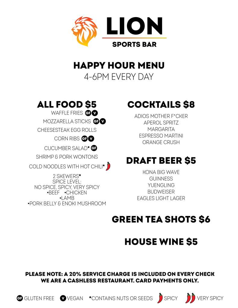 Lion Sports Bar Menu Page 5 Lion Sports Bar Soccer Bar Center City Philadelphia near Convention Center