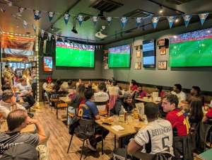 Soccer fans watch Barcelona vs Real Madrid 2025 Copa del Rey soccer match at Lion Sports Bar best soccer bar Philly World Cup 2026 Philadelphia center city sports bar football