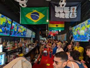 A large crowd of fans watch FIFA World Cup game at Lion Sports Bar Philadelphia best soccer bar philly number 1 soccer bar philadelphia