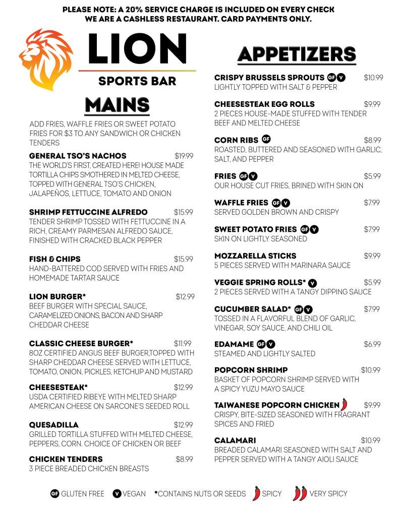 Lion Sports Bar Menu Page 4 Lion Sports Bar Soccer Bar Center City Philadelphia near Convention Center best soccer bar world cup center city Philadelphia
