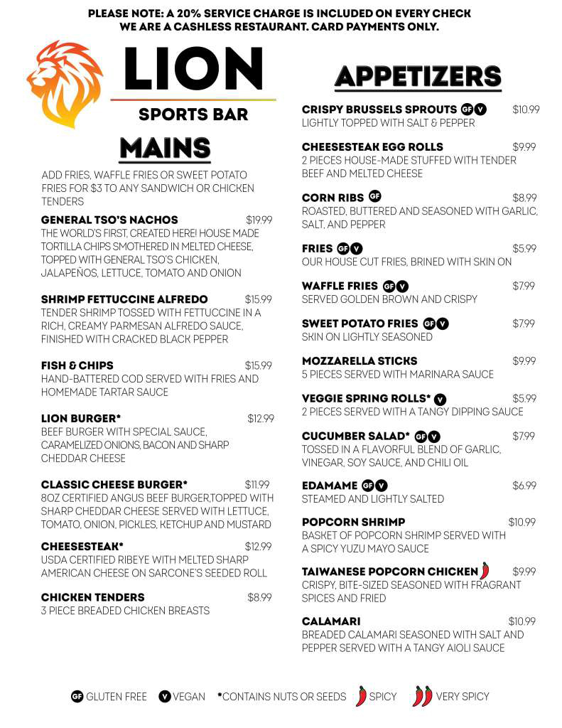 Lion Sports Bar Menu Page 4 Lion Sports Bar Soccer Bar Center City Philadelphia near Convention Center best soccer bar world cup center city Philadelphia