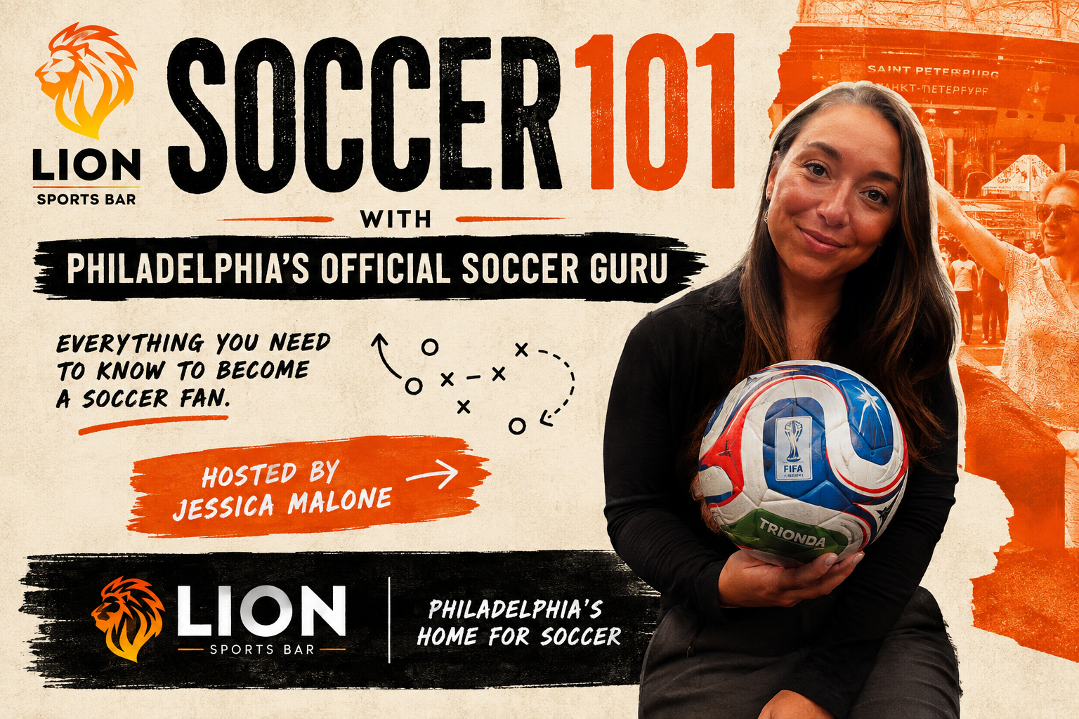 Philadelphia's Soccer Guru Jessica Malone Lion Sports Bar Soccer 101 Class for New Soccer Fan Learn About Soccer Sign Up