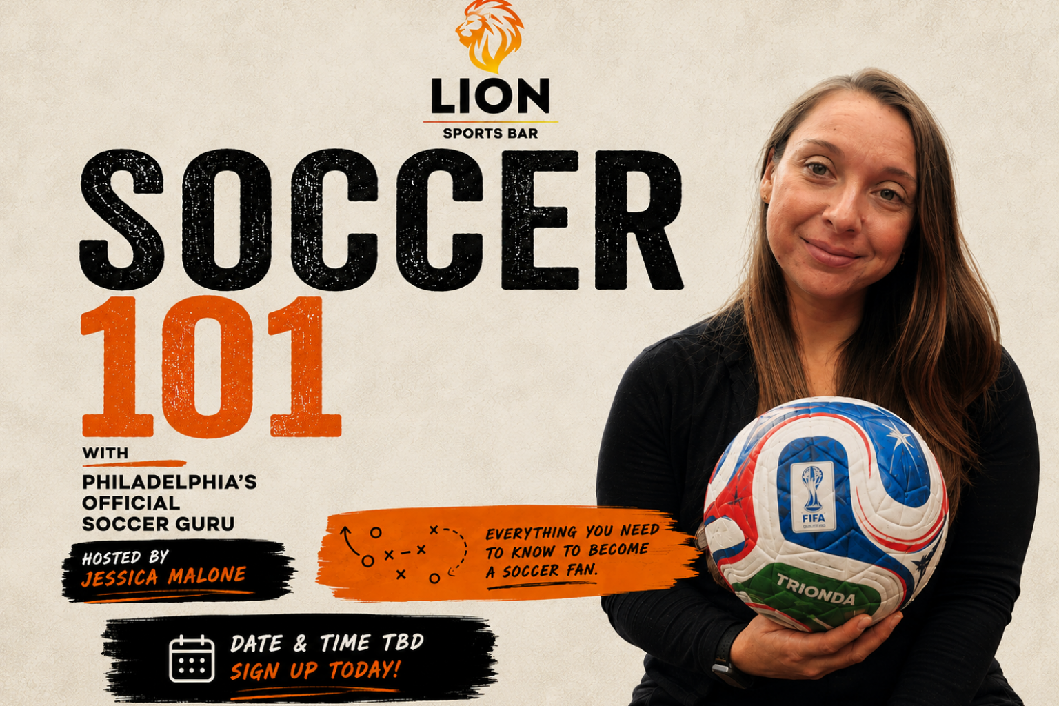 Philadelphia's Soccer Guru Jessica Malone Lion Sports Bar Soccer 101 Class for New Soccer Fan Learn About Soccer Sign Up